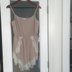 Taupe Beige and cream lace spaghetti strap romper